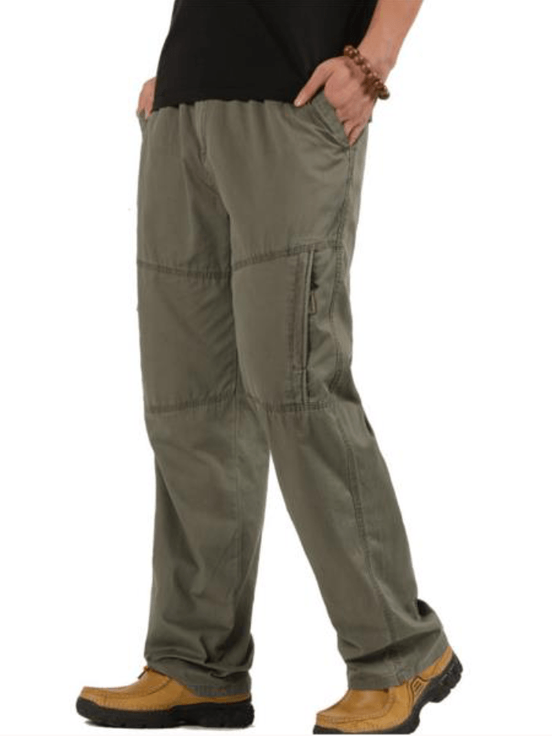 Mens Casual Straight Leg Loose Trousers Solid Color Elastic Waist Multi Pocket-Pants