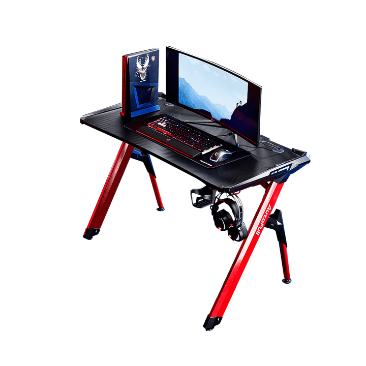 Autofull Red Spider Gaming Desk Laptop Desk 47"L RGB Light Cup Holder Handle Bracket Earphone Holder Cold Rolled Steel