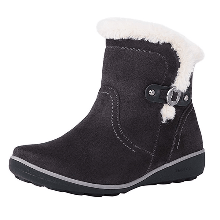 Women Winter Suede Warm Plush Lining Buckle Slip Resistant Ankle Snow Boots - MRSLM