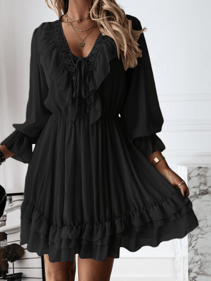 Solid Pleating Leisure Long Sleeve Casual Dress for Women