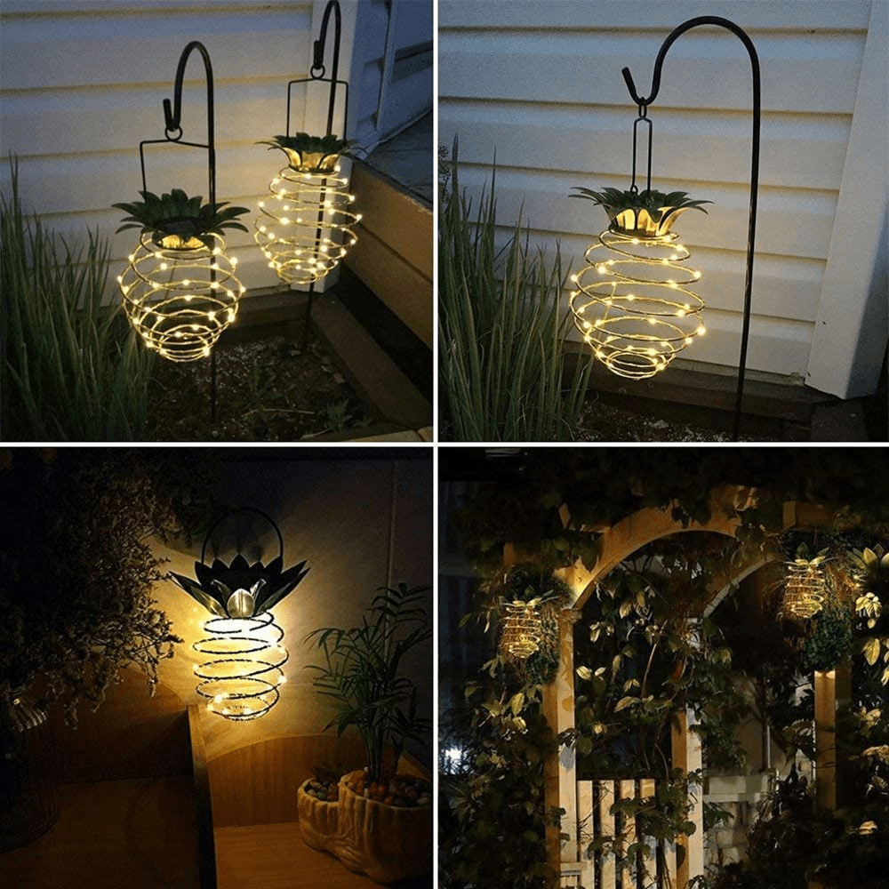 2PC Solar Garden Lights Pineapple Shape Outdoor Solar Hanging Light Waterproof Wall Lamp Fairy Night Lights Iron Wire Art Home Decor