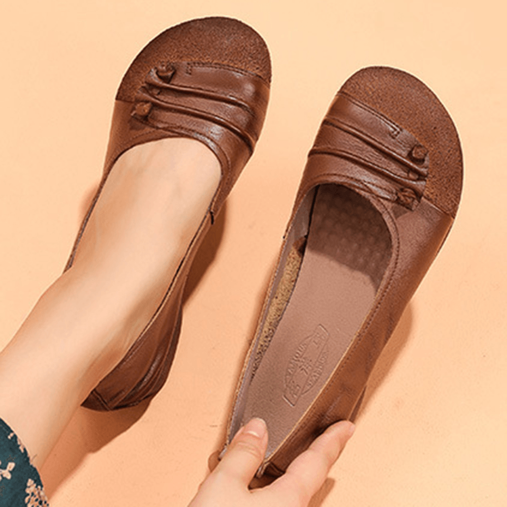 Women'S Casual Solid Color Pleated Soft Flat Loafers Shoes