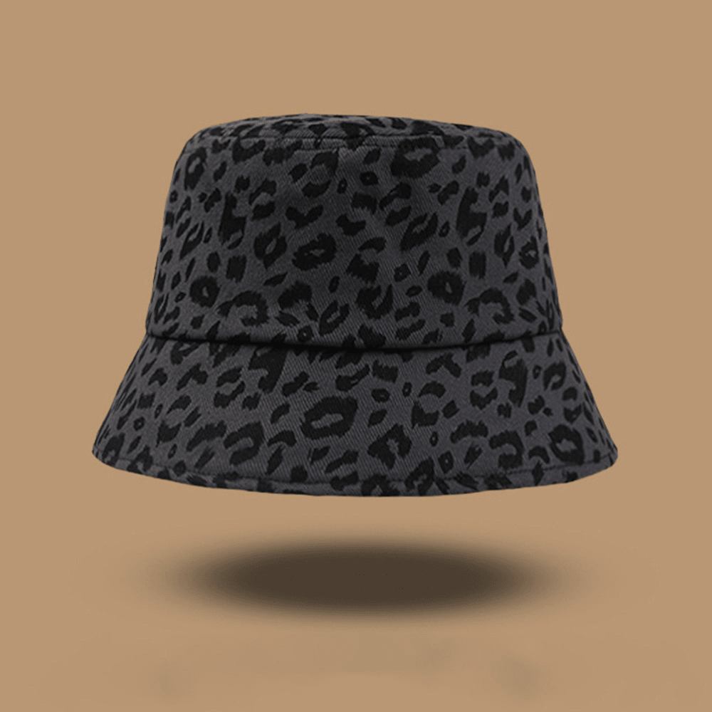 Women Cotton Leopard Pattern Print Fashion All-Match Sunscreen Bucket Hat - MRSLM