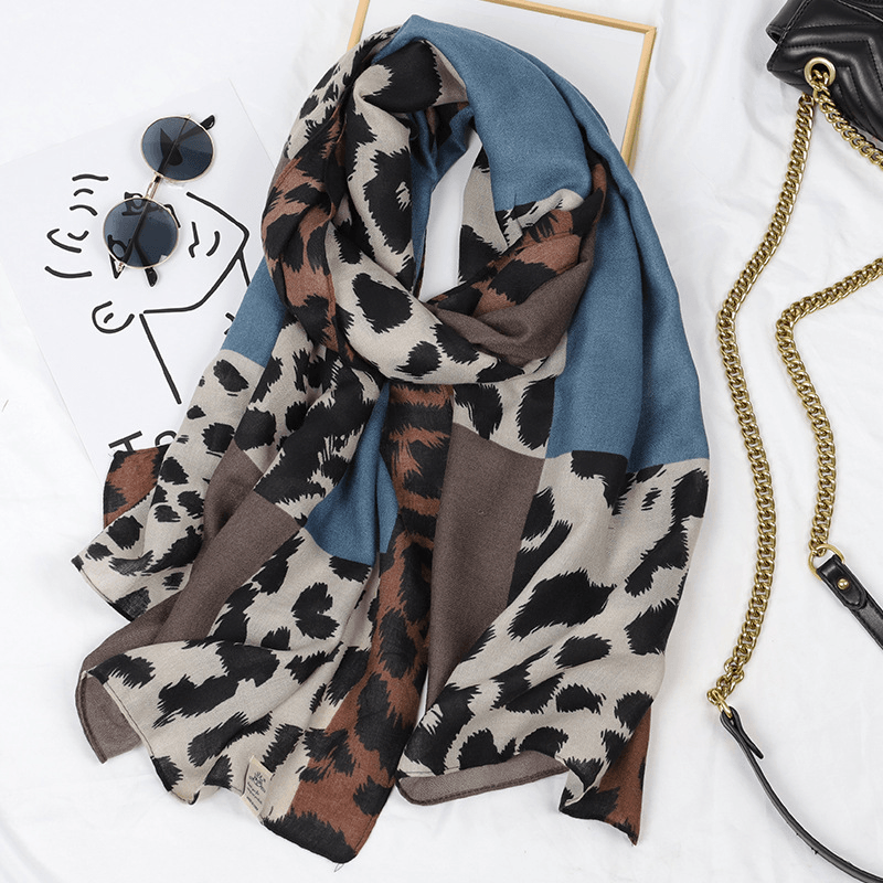 Leopard Print Cotton and Linen Scarf Women Printing Long Gauze Scarf