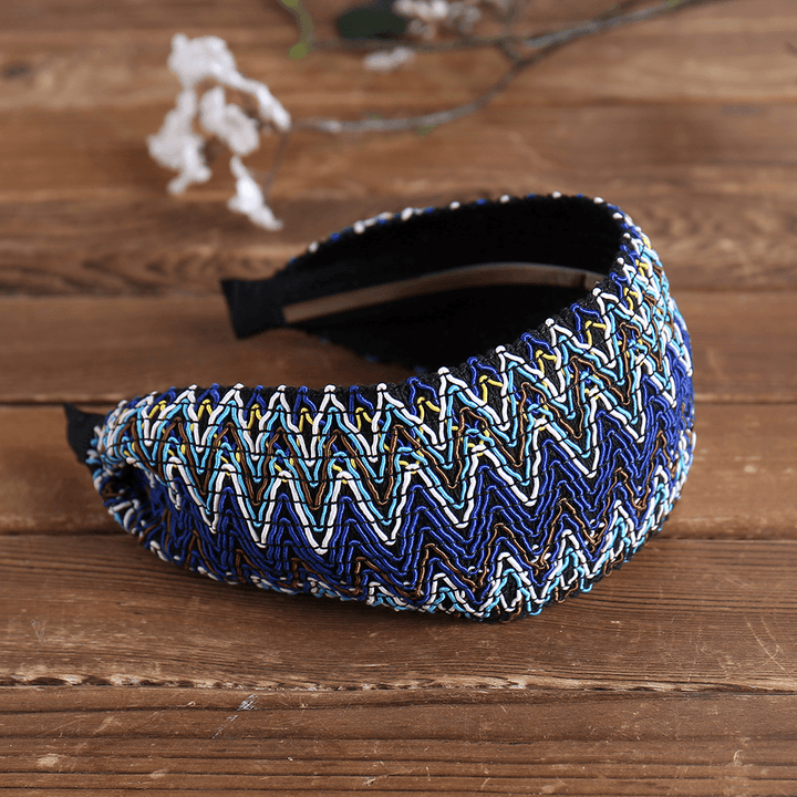 Bohemian Style Wide Hair Hoop Headband Ethnic Style Colorful Striped Fabric Hair Hoop Travel Home Leisure Hair Band