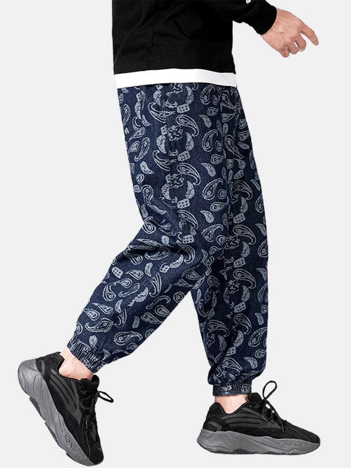 Mens Paisley Print Drawstring Ethnic Style Jogger Pants with Pocket