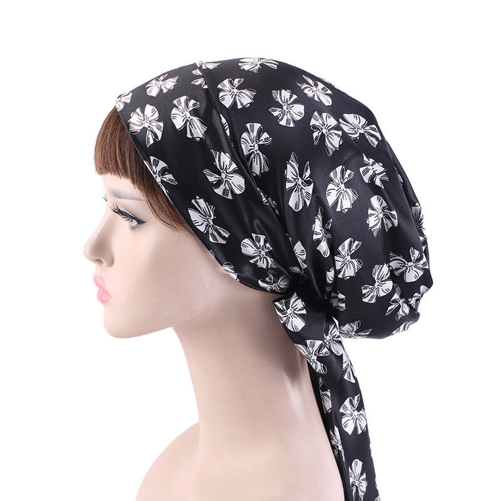 Satin Print Ribbon Bow Turban Hat