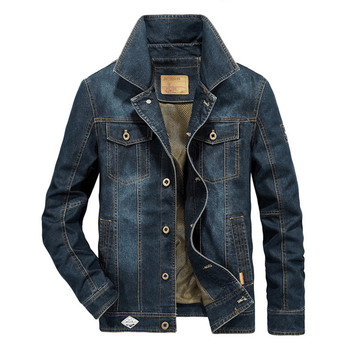 Mens Big Size Denim Embroidery Letter Patchwork Badge Jacket