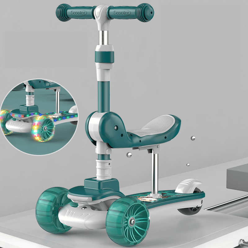 3In1 Kids Scooter Sitting Sliding+Standing Sliding+Single Sliding Safe&Sturdy Children Balance Scooter Adjustable Hight for Aged 1-14