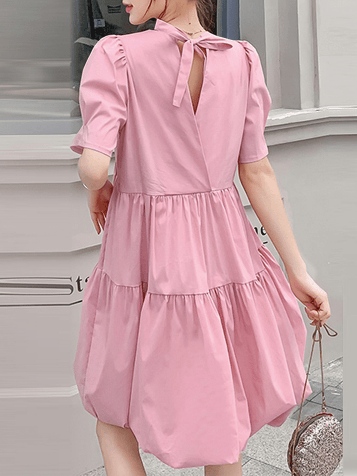 Leisure Short Sleeve Pleating Loose Summer Dress