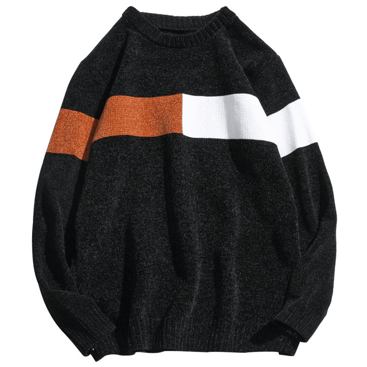 Loose Casual round Neck Pullover Korean Color Block Sweater