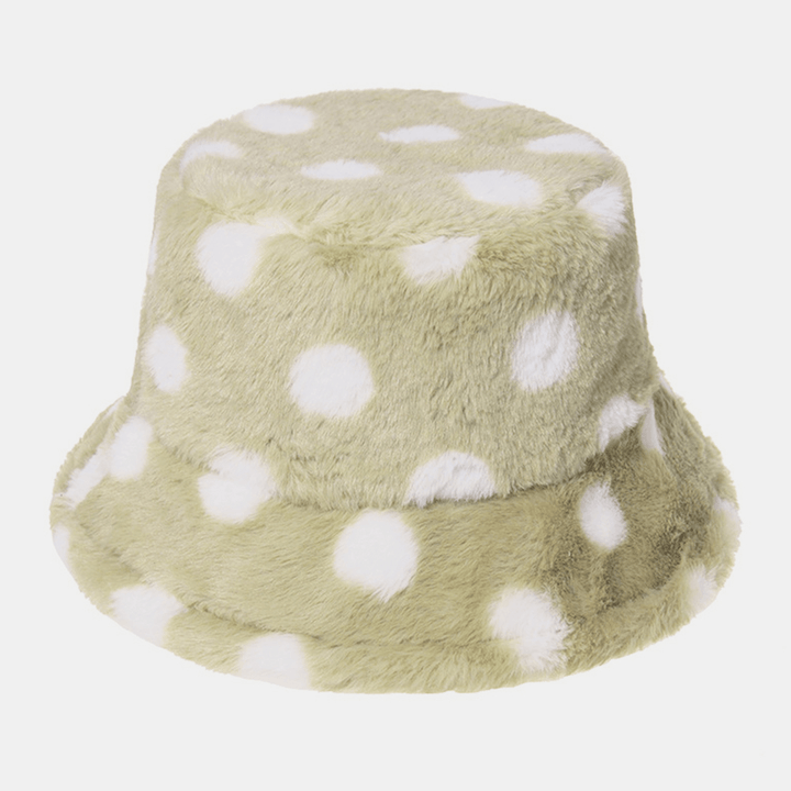 Unisex Rabbit Hair Colorful Dots Pattern plus Thicken Warm Windproof Soft All-Match Travel Bucket Hat