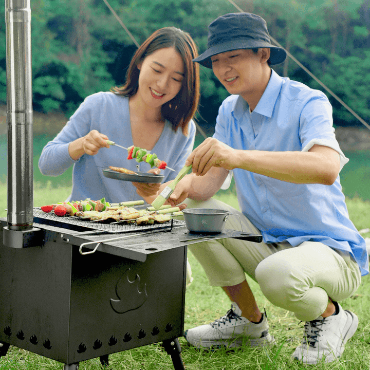 Ipree¬Æ Outdoor Wood Stove Stainless Steel Barbeque Grill Portable Foldable Camping Picnic Cooking Furnace