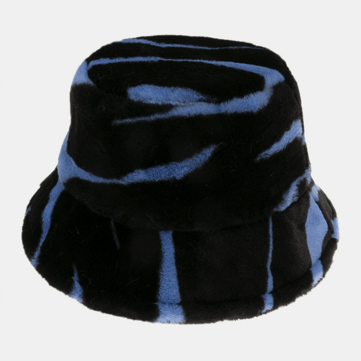 Unisex Felt Zebra Pattern plus Thicken and Velvet Warm Windproof Soft All-Match Bucket Hat - MRSLM