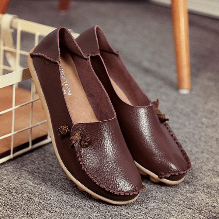 Large Size Soft Leather Multi-Way Flat Loafers for Women