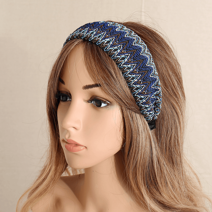 Bohemian Style Wide Hair Hoop Headband Ethnic Style Colorful Striped Fabric Hair Hoop Travel Home Leisure Hair Band