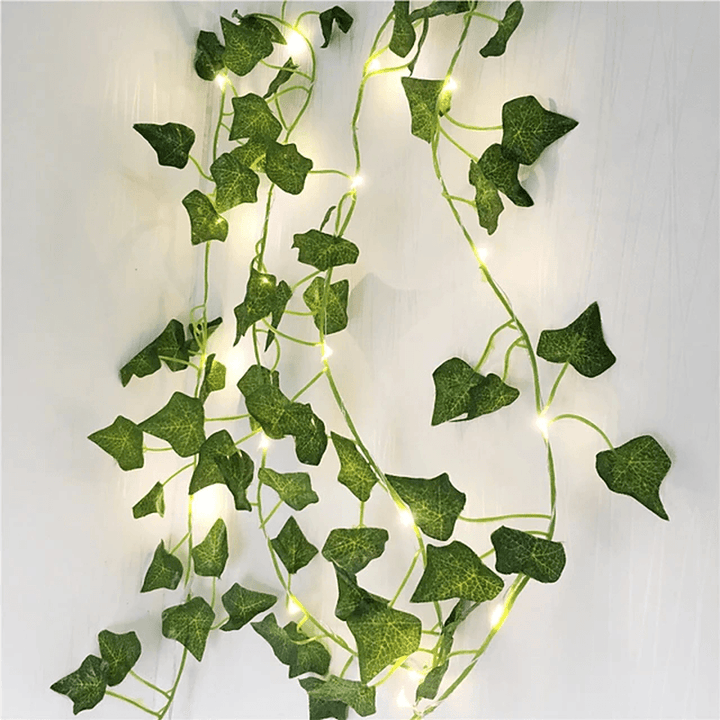 1X 2M Artificial Plants Led String Light Creeper Green Leaf Ivy Vine for Home Wedding Decor Lamp DIY Hanging Garden Yard Lighting (Come without Battery)