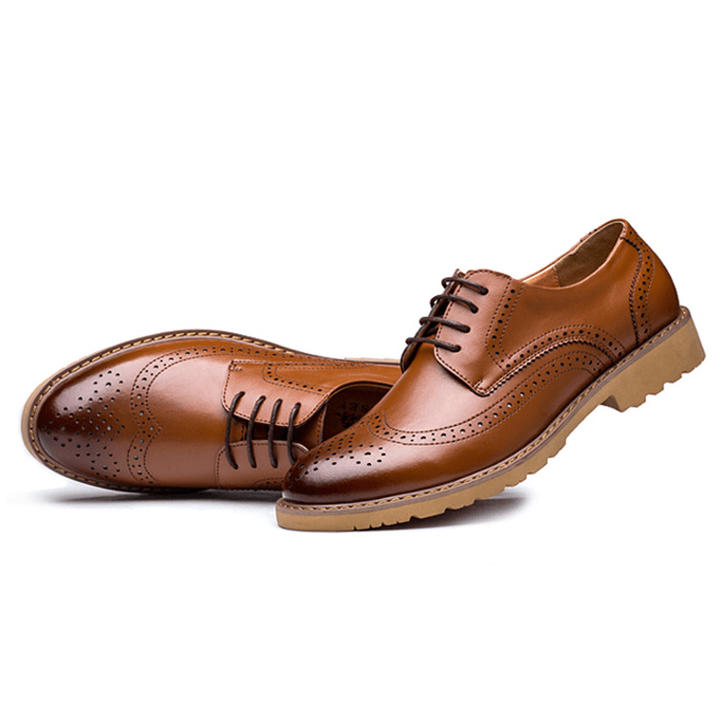 Genuine Leather Brogue Carved Business Casual Oxfords