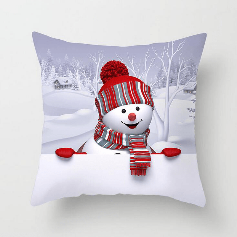 45 X 45Cm Christmas Snowman Series Polyester Peachskin Pillowcases Home Cushion Cover Christmas for Home Decor - MRSLM