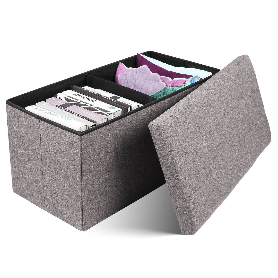 Folding Storage Ottoman Chair Seat Stool Chest Toy Storage Box Linen Look