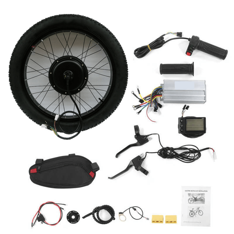 1000W 36V 26" Fat Snow Electric Bike Conversion Kit Front/Rear Wheel Hub Kit with Controller E-Brake Levers Twist Throttle Grips LCD Display - MRSLM