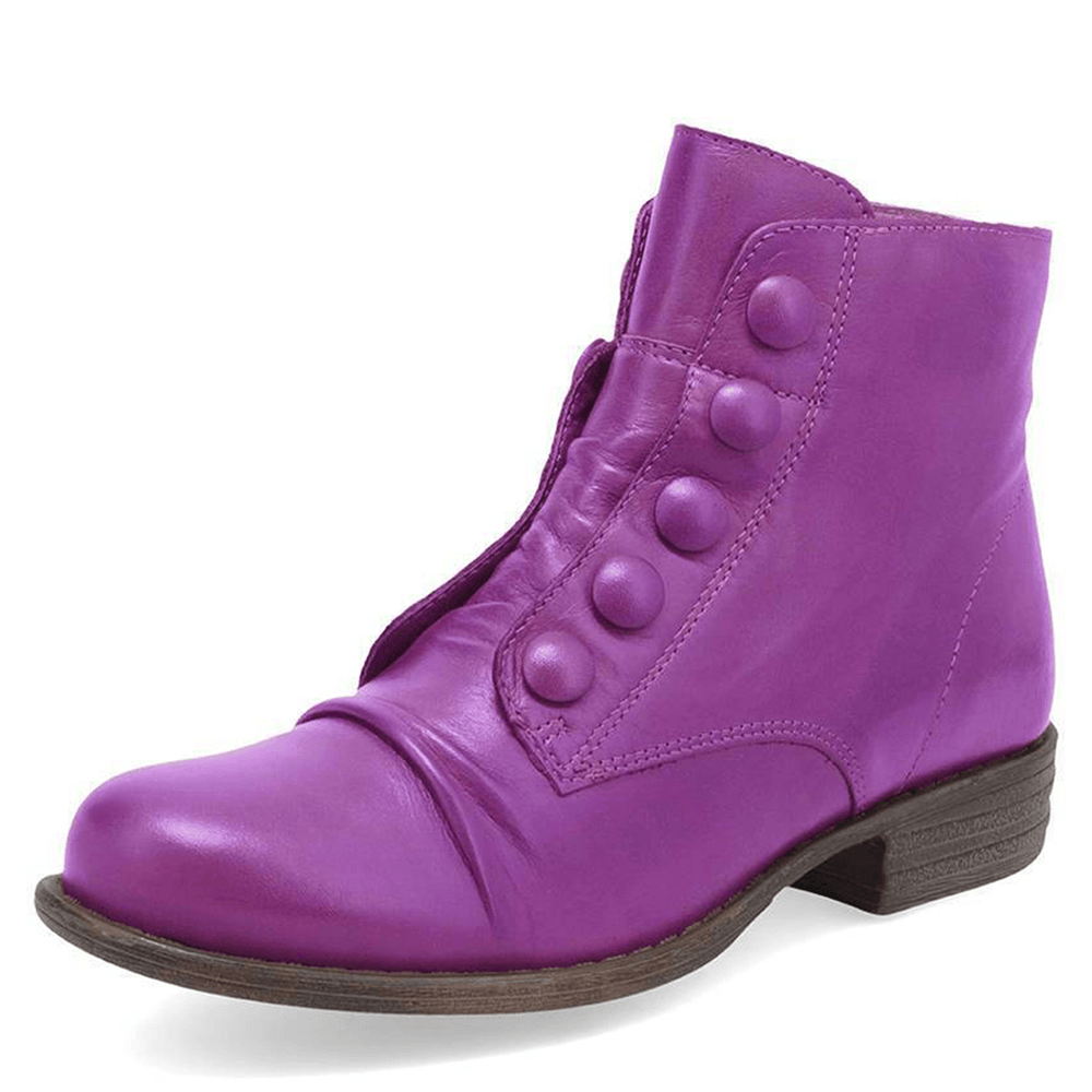 Plus Size Women Button Decor Side Zipper Low Heel Biker Boots