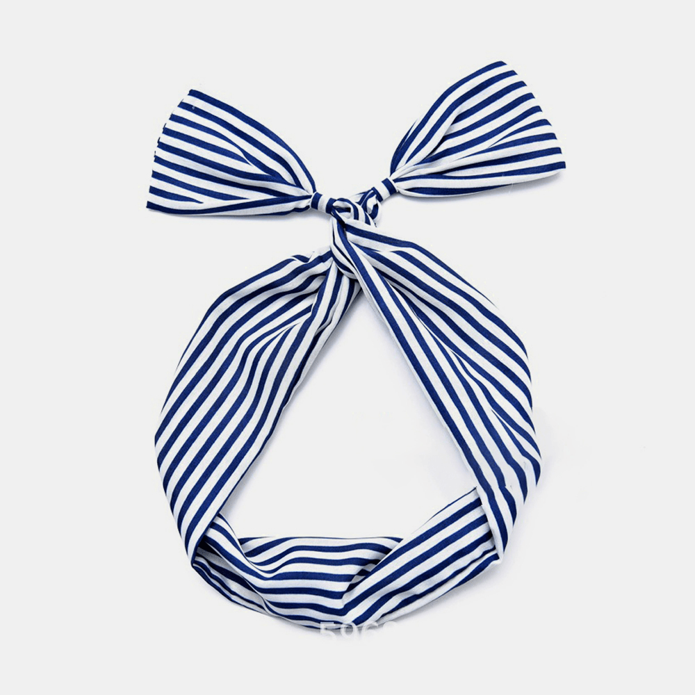 Women Cute Sweet Bow Headdress Dot Stripe Pattern with Adjustable Straight Wire Fabric Cross Tie Headband - MRSLM