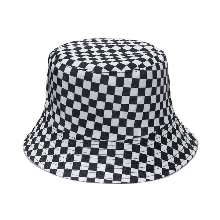 Fashion Personality Black and White Checkerboard Plaid Fisherman Hat