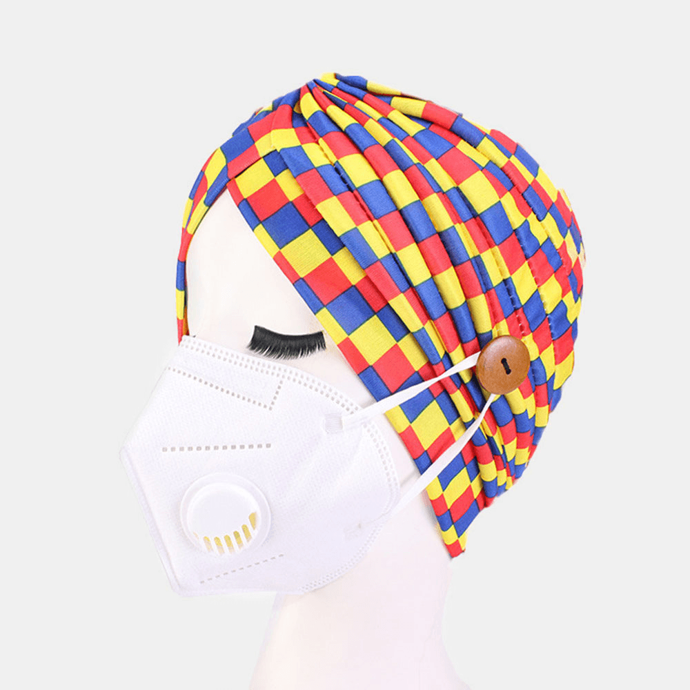 Printed Multi-Colored Beanie National Style Button Mountable Ears Prevent Strangulation