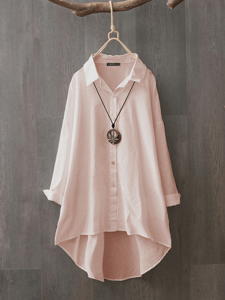 100% Cotton Casual Loose Lapel Solid Shirts for Women