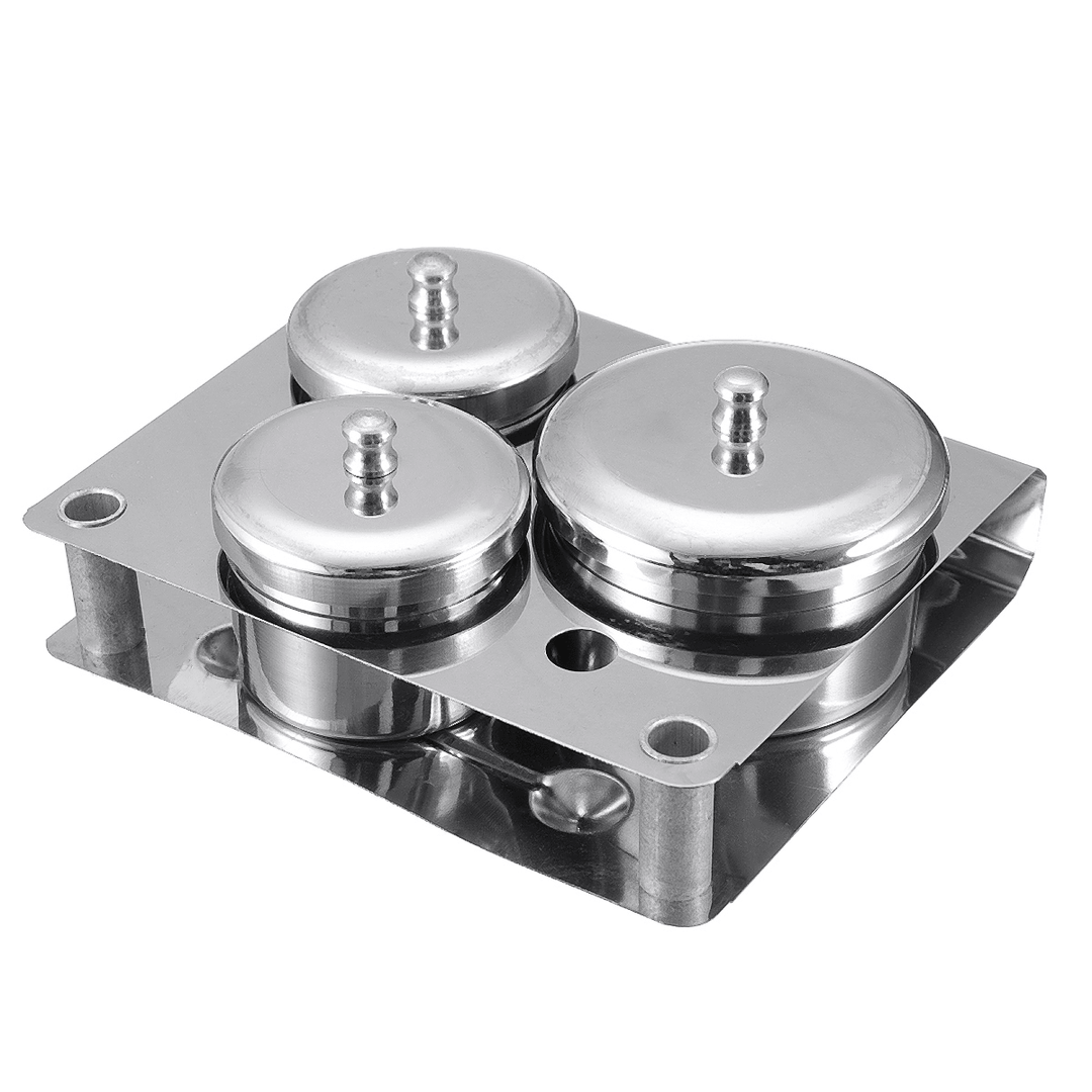 3Pcs Stainless Steel Dappen Dish Liquid & Powder Holder Base Organizer Tools Kit