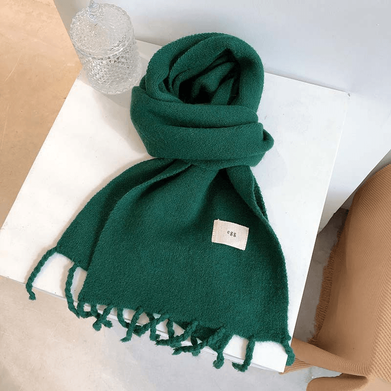 Pure Color Tassel Season Wool Knitted Couple Scarf