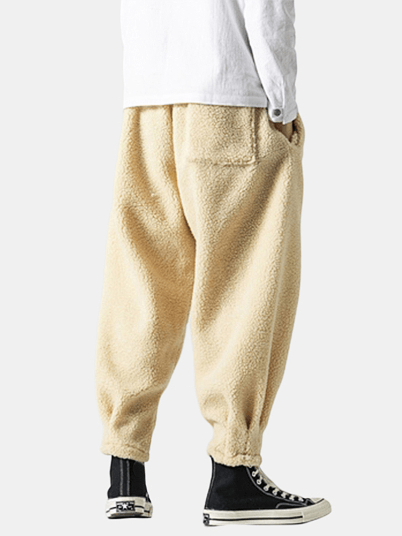 Mens Fleece Warm Thickened Chinese Style Loose Drawstring Wool Harem Pants