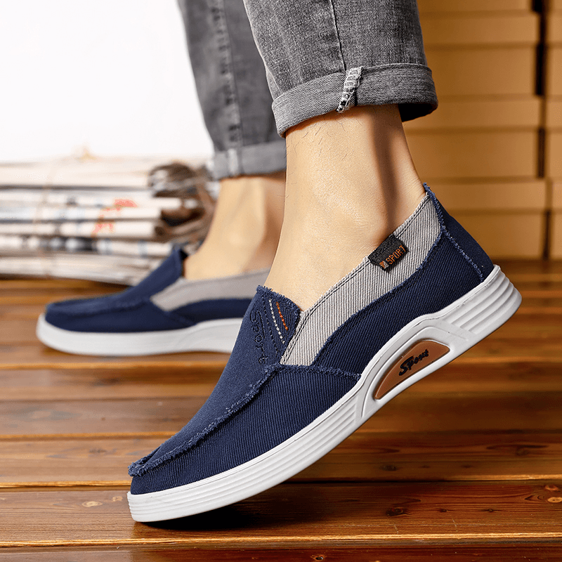 Men Canvas Breathable Soft Sole Comfy Non Slip Brief Court Casual Walking Shoes