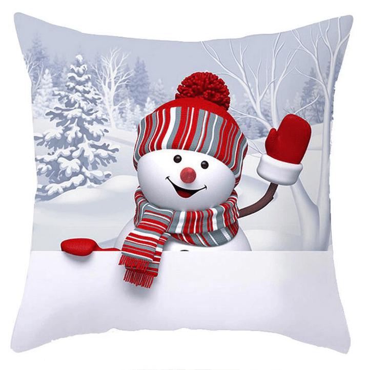 45 X 45Cm Christmas Snowman Series Polyester Peachskin Pillowcases Home Cushion Cover Christmas for Home Decor - MRSLM