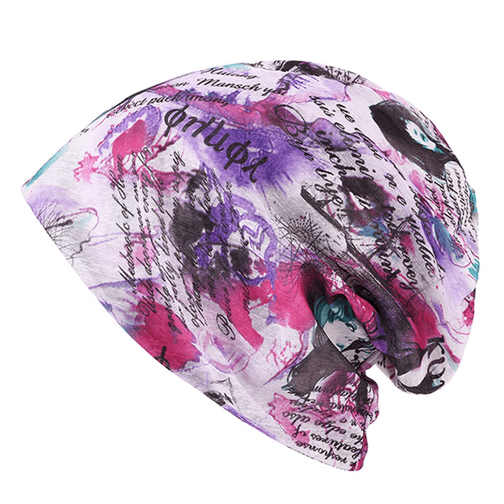 Women Lace Art Print Beanies Cap Outdoor Warm Scarf