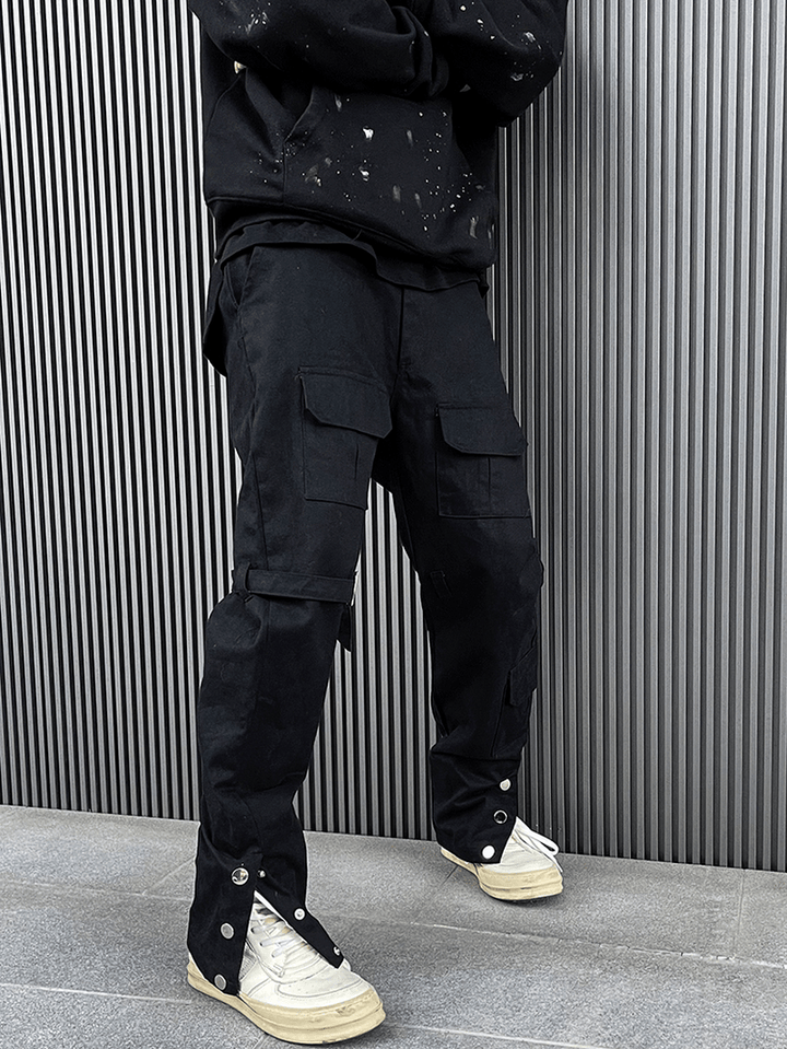 Straight-Breasted Cargo Pants with Multi-Pocket Straps