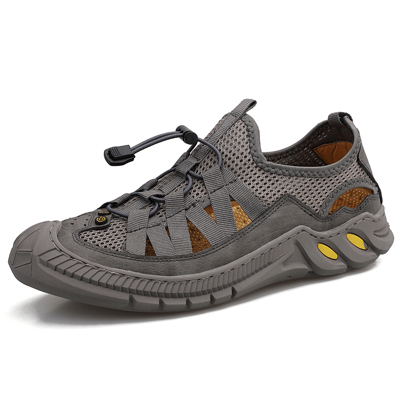 Men Leather Mesh Breathable Non Slip Soft Bottom Comfy Outdoor Casual Shoes