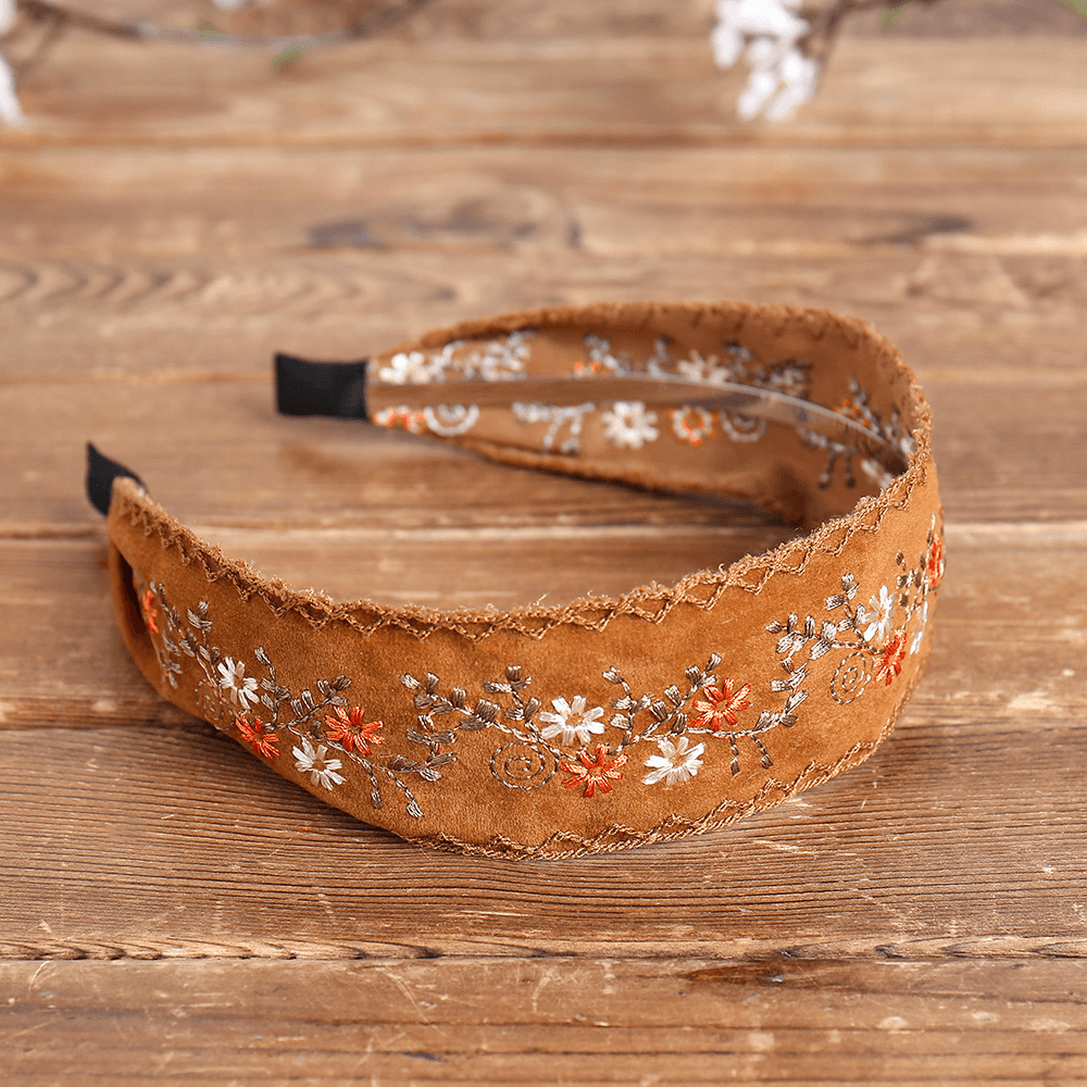 Ethnic Embroidery Lace Girl Headband Rural Girl Wind Suede Floral Fabric Headband Hair Accessories - MRSLM