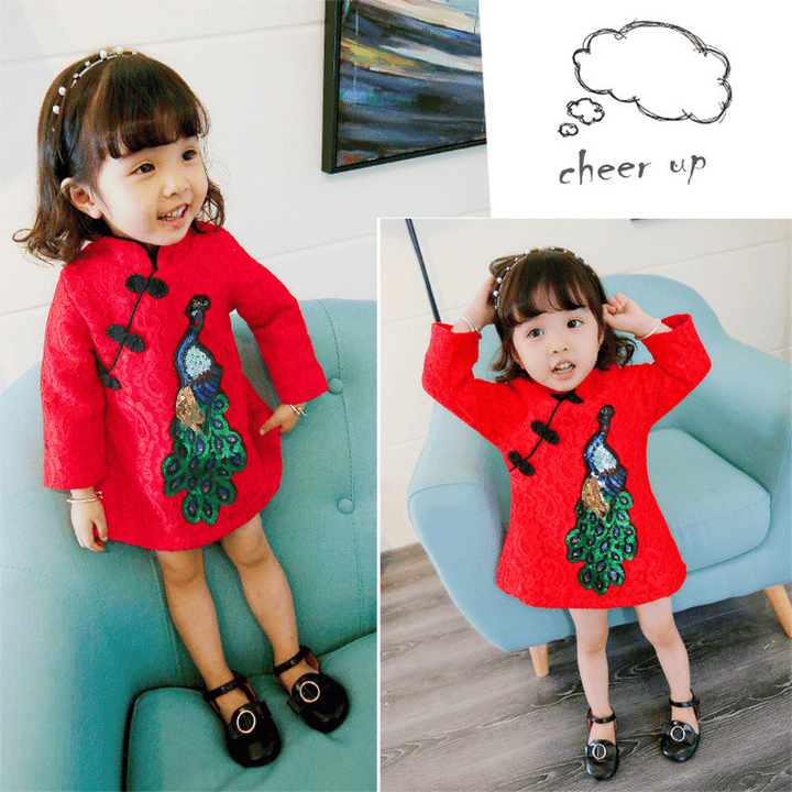 Qz6117 Baby a Small Xuan on Behalf of Autumn and Winter Baby Baby Girls Dress Cheongsam Dress Skirt New Year