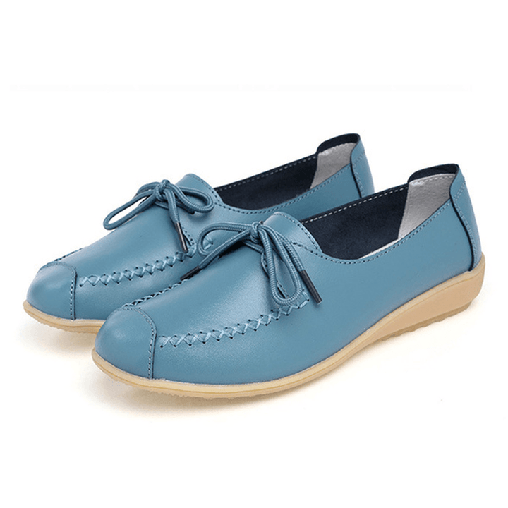 Pure Color Lace up Soft Sole Casual round Toe Flat Shoes