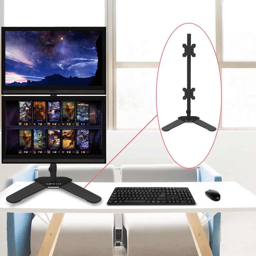 Dual Monitor Holder Desktop Stand Vertical Array Heavy Duty TV Display Mounting Bracket 2 Screens