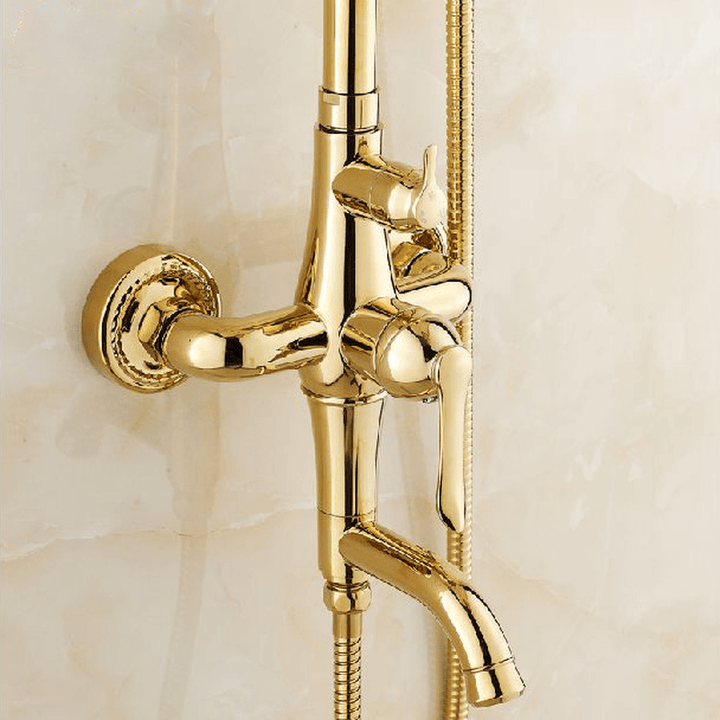 WANFAN GY-8336 Bathroom Wall Mounted Luxury Plated Rainfall Top Handheld Shower Head Mixing Faucet Shower Set