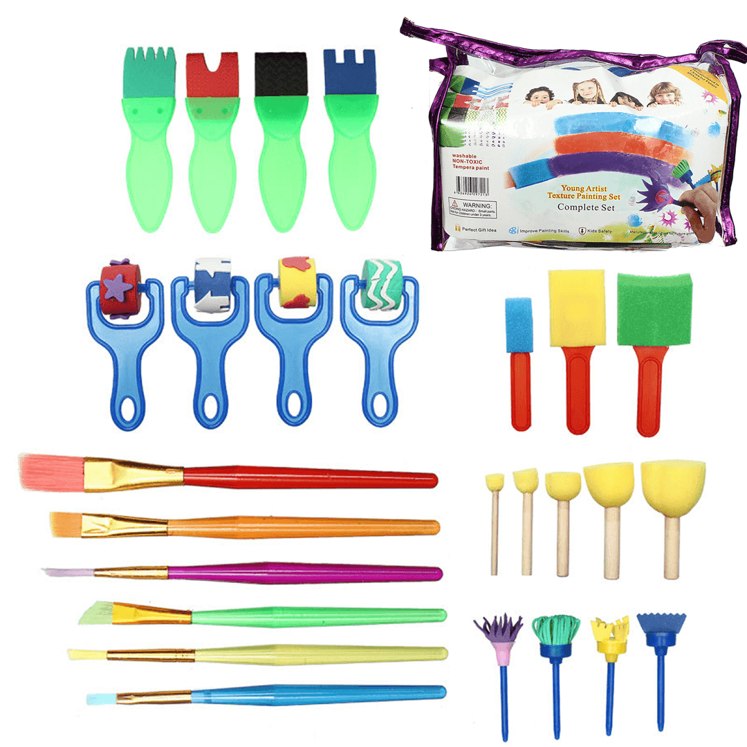 27Pcs Drawing Stamp Painting Pen Sponge Brushes Storage Bag Set Children Toys Gift