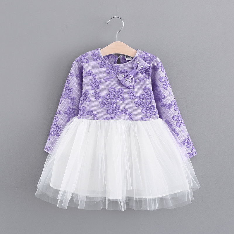 In the Autumn of 2021 New Girls Princess Dress Children Skirt Pearl Ribbon Gauze Long Sleeved Bottoming Baby Skirt