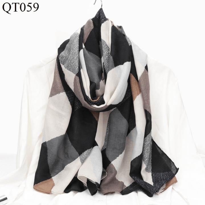 New Korean Style Cotton and Linen Scarf Women Fashion Trend Plaid Scarf Shawl Dual-Use