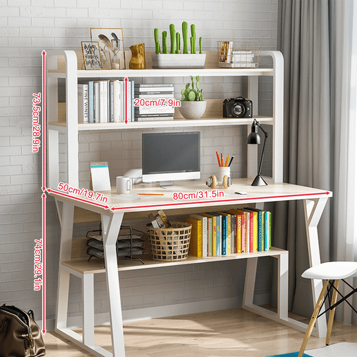 1/2 Tiers Computer Desk Bookshelf Modern Writing Study Desk with Storage Shelf Space Saving Desktop Organizer Workstation for Home Office - MRSLM