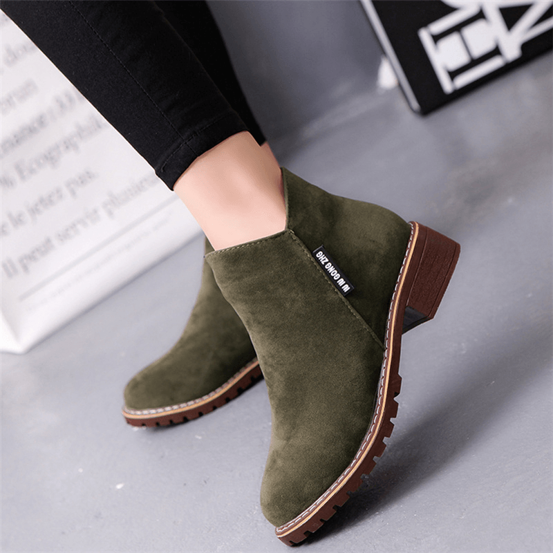 Women'S Suede Solid Color Block Heel Casual Ankle Boots