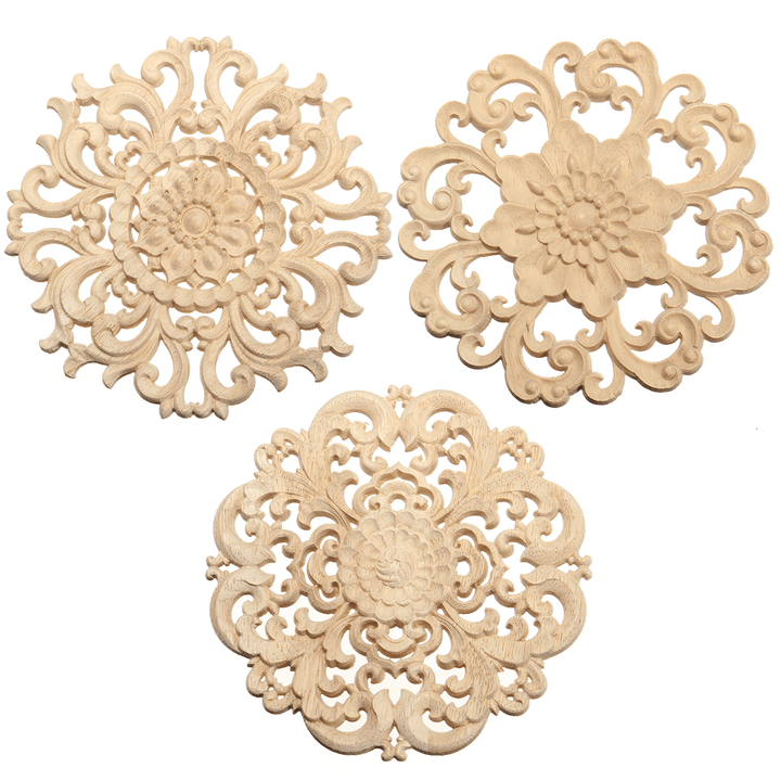 Wood Carved Onlay Applique Unpainted Flower Pattern Furniture Frame Door Decor 15Cm