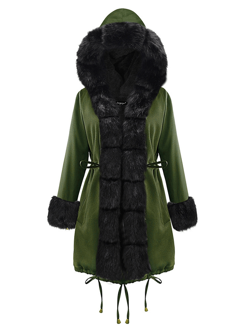 Long Sleeve Print Fur Collar Hooded Thick Coats - MRSLM